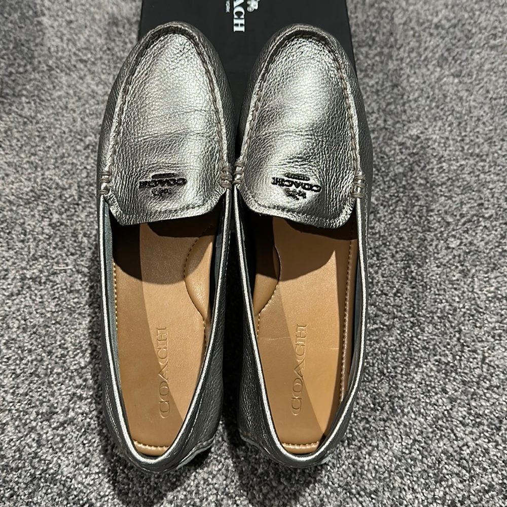 Silver Coach loafers  size 9  excellent condition with box
